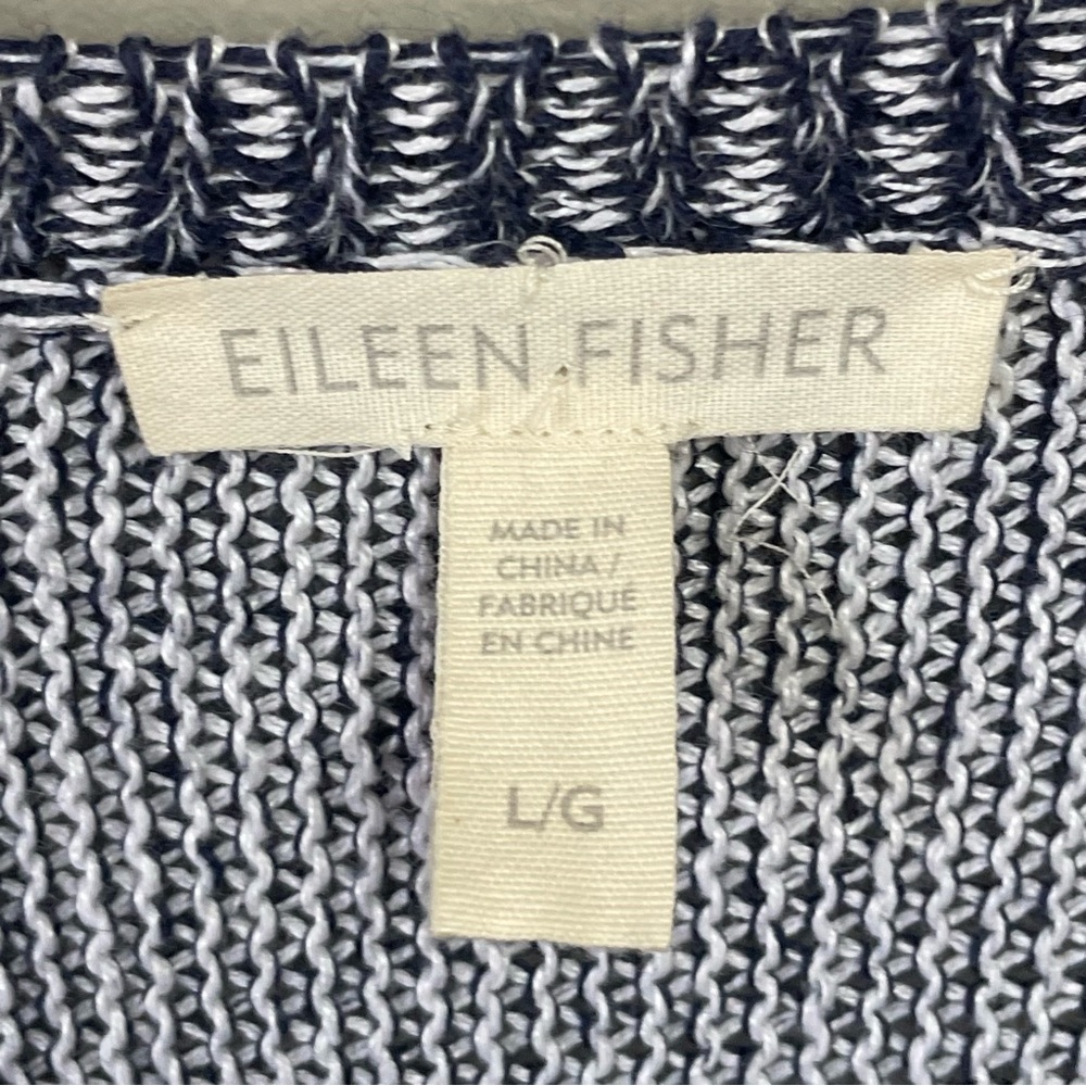 Eileen Fisher Large Light Knitted Navy  Blue Organic Linen Sweater coastal - Picture 2 of 8